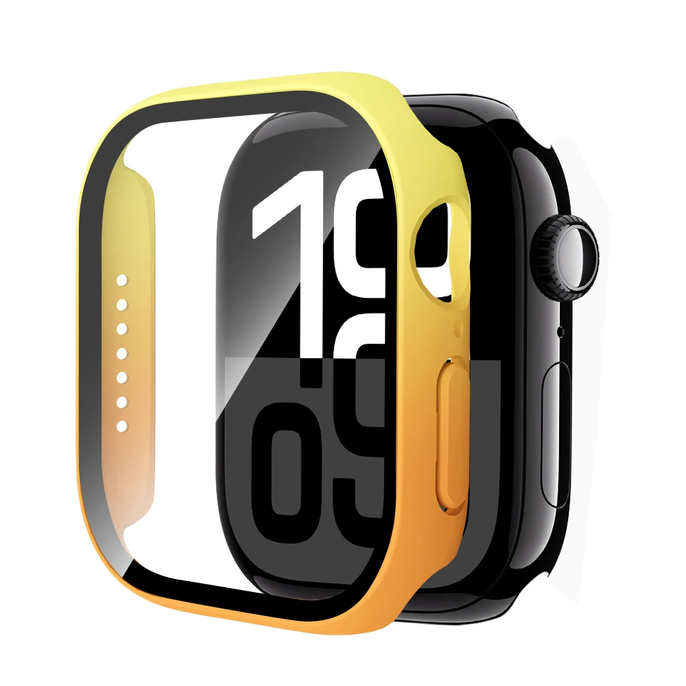 Стекло + чехол для Apple Watch Case series 10 9 8 7 6 SE 5 4 46 мм 44 40 41 45 42 Встроенная защитная пленка