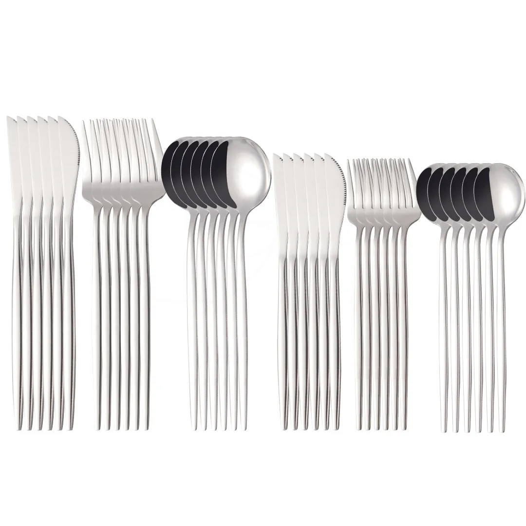 Silver Cutlery Set 36Pcs Forks Knives Spoons Dinnerware Set Portable Tableware Kitchen Complete Silverware Flatware Wholesale