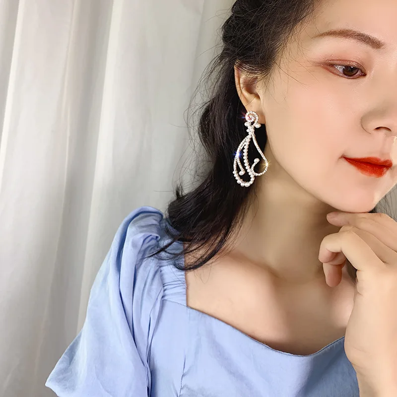 

Large Pearls Earrings Shiny Rhinestones Earings Korean Style for Women Party Wedding Pearl Sets In Jewelry Girls Gifts