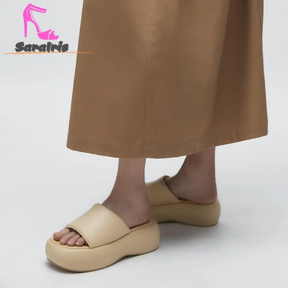 Wedge High Heels Women Slippers Summer 2023 Hot Fashion European Style Simply Sandal Comfy Walking Outside Lady Solid Slippers