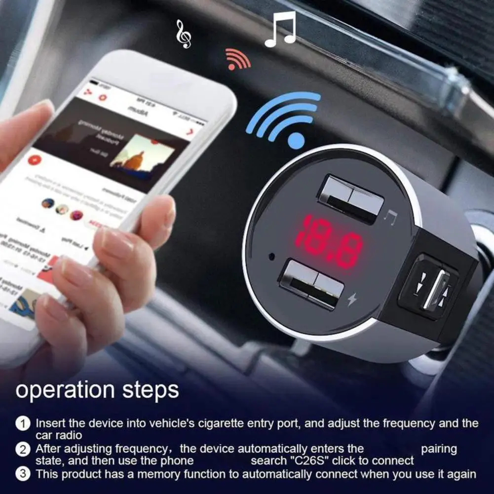 FM-трансмиттер автомобильный с поддержкой Bluetooth и 2 USB-портами |