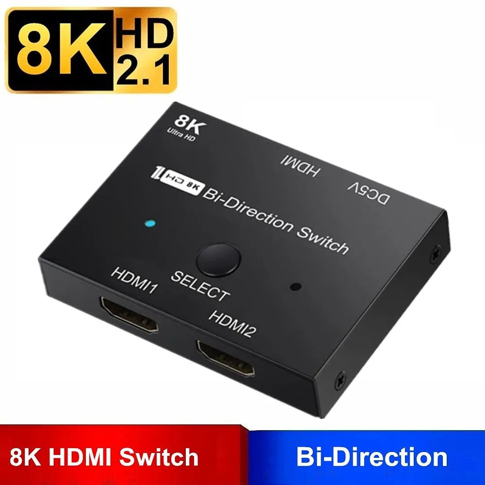 Фото 8k 4k HDMI-совместимый переключатель 8K 60Hz 120Hz 2 in 1 Out HD 2.1 Bi-Direction Switcher Converter для PS5 Splitter