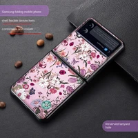 foundation retro cute flower phone case for samsung galaxy z flip 3 5g painted flower cover leather rigid pc case for z flip3