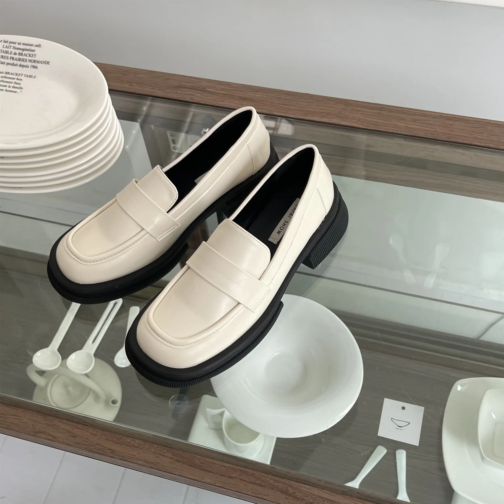 FAFA British Style Thick-soled Thick-heeled Small Leather Shoes Women's Shoes Slip-on Platform Single Shoes 2023 Spring New