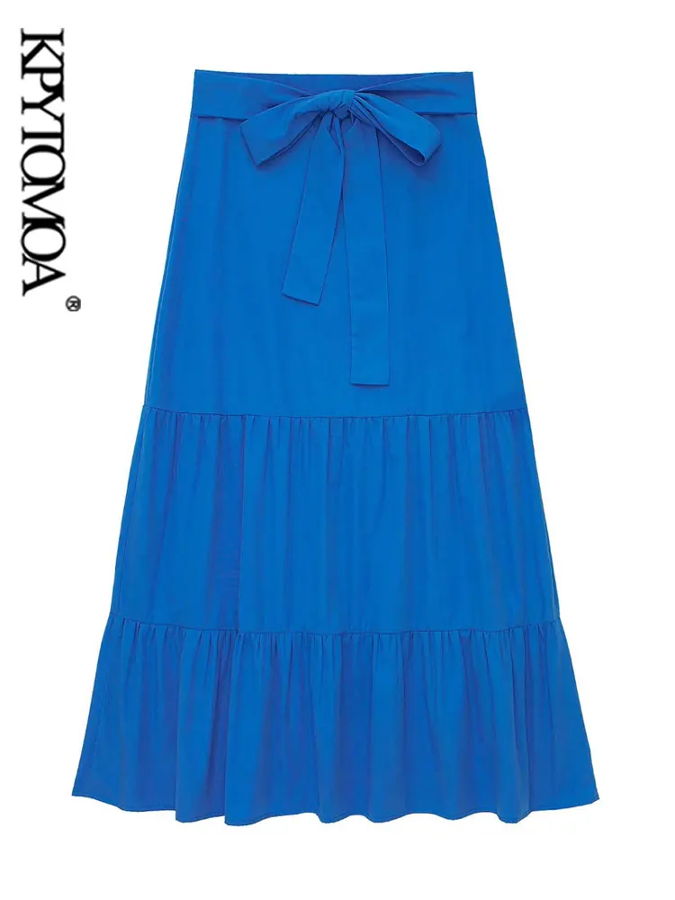 

Женская Юбка-миди из поплина с оборками, завышенной талией и молнией сзади