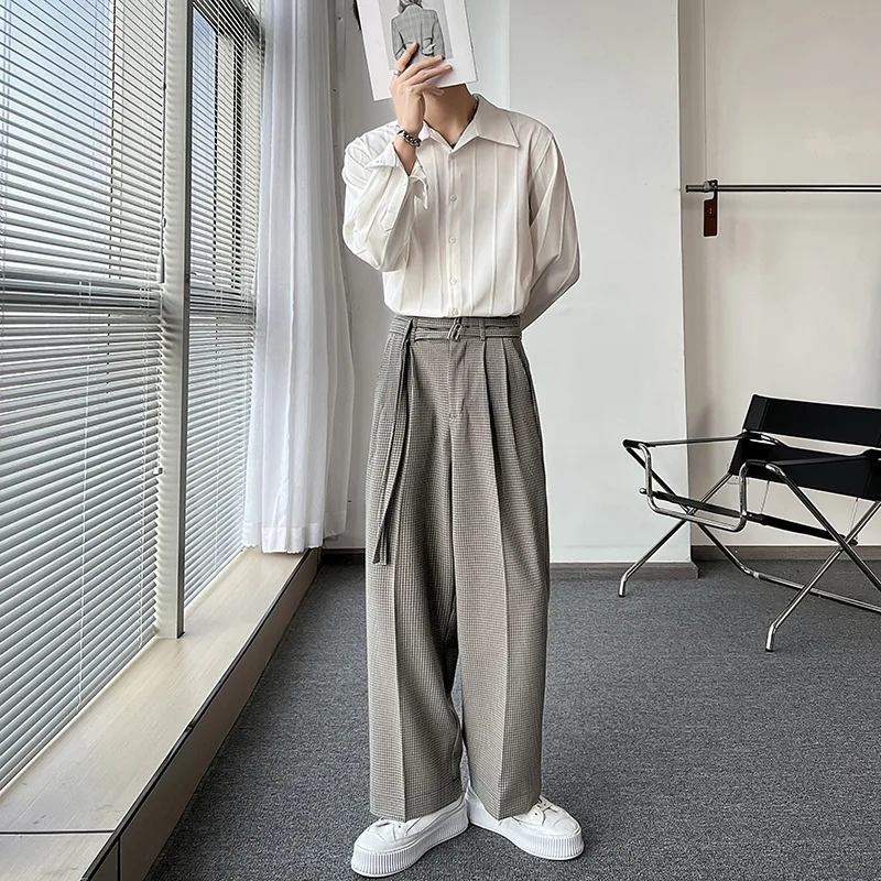 2022 Spring Black/White Shirt Men Fashion Society Mens Dress Shirt Korean Loose Long Sleeve Shirts Mens Casual Pleated Shirt