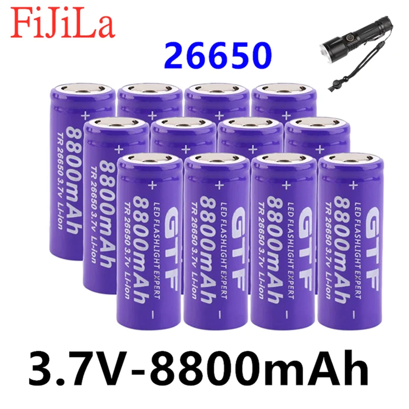 

100% Nouveau 3,7v 26650 Batería Li-Ion 8800mAh Batería Recargable Par Linterna LED Linterna Batería De Li-Ion Batería De Acumula