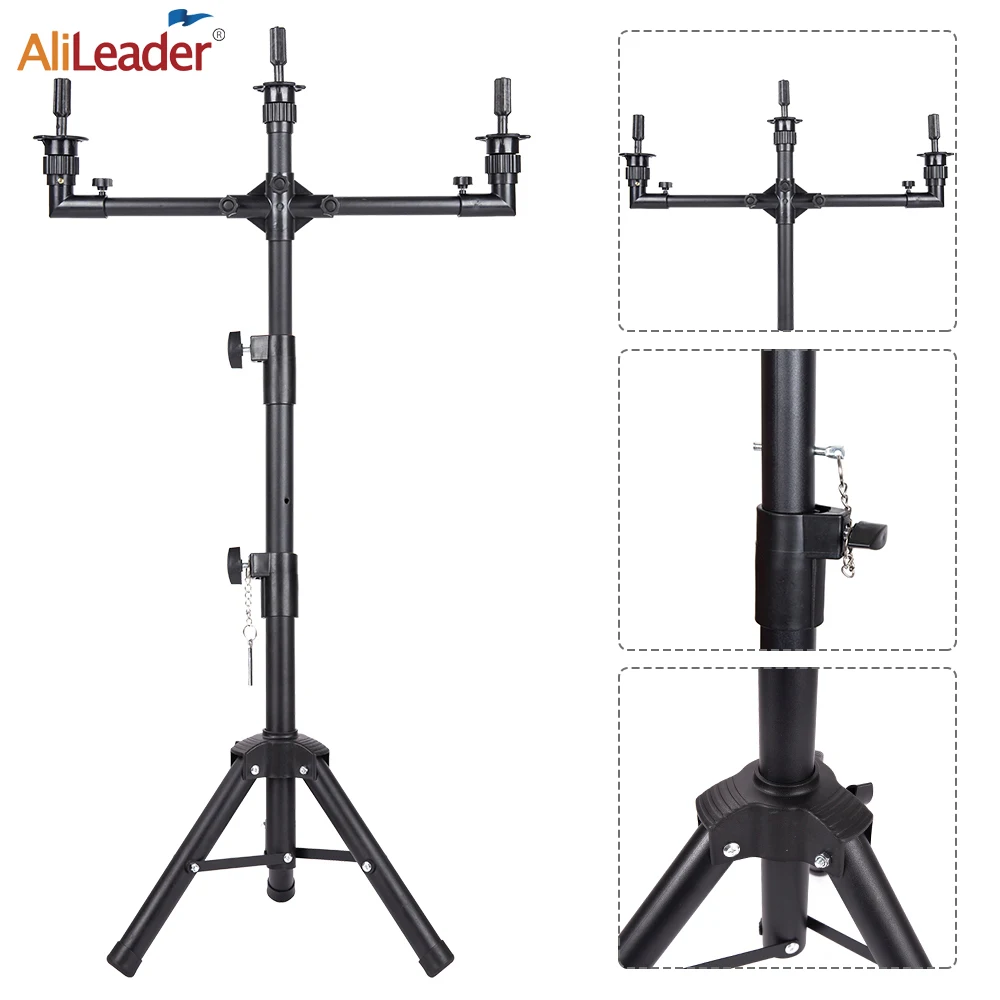 

Black Wig Stand For Canvas Head Tripod Stand 3-Head 50Inch Professional Hairdressing Tripod Stand Holder Adjustable Wig Tripod