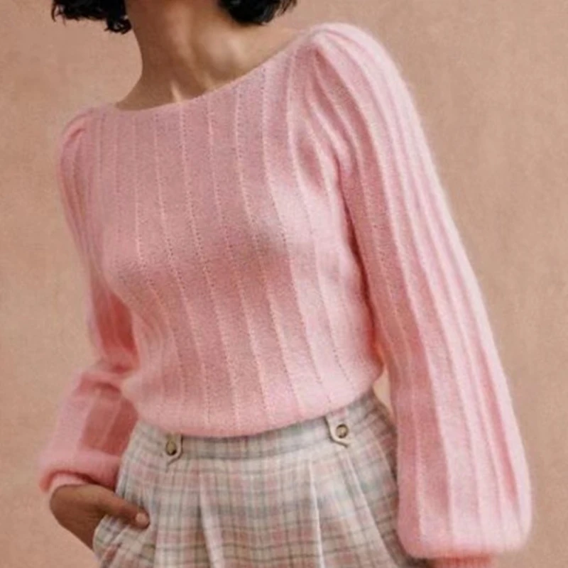 

Женский шерстяной мохеровый свитер с круглым вырезом и длинным рукавом