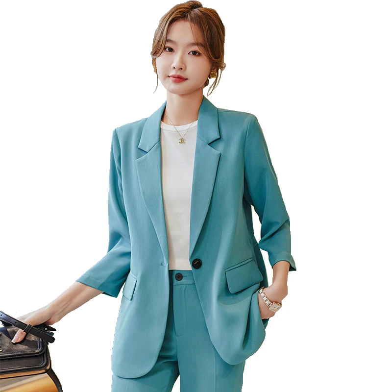 

Formal Suits Women 2023 Spring New Fashion Temperament Business Half Sleeve Interview Blazer And Pants Office Ladies Work Wear
