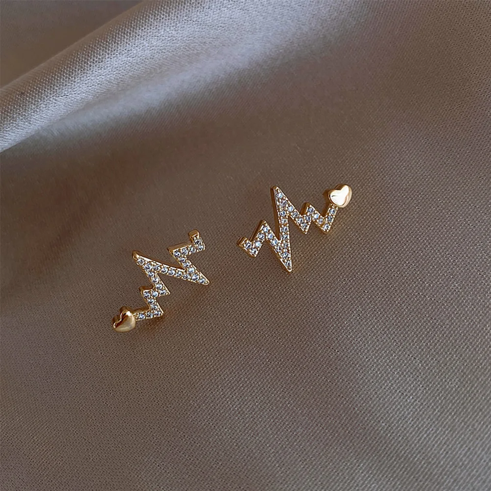 

Female Women Fashion Zircon Korean Stud Earrings Heart Heartbeat Earrings Women's Jewelry