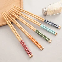 1 pairs chinese classic wooden chopsticks reusable traditional vintage handmade natural flower bamboo chopsticks sushi tools
