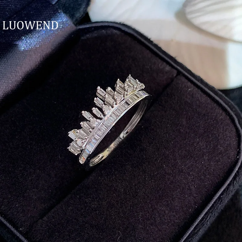 

LUOWEND 18K White Gold Rings Real Natural Diamonds 0.33carat Romantic Crown Shape Elegant Ring for Women Wedding Party