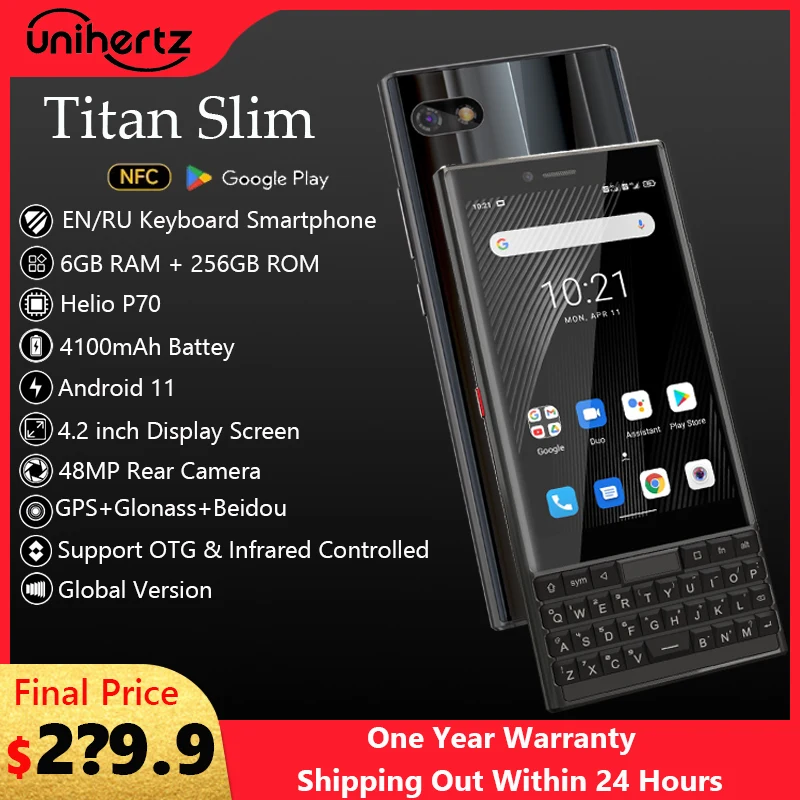 Global Version Unihertz TITAN SLIM 6GB 256GB Smartphone Android 11 Qwerty Keyboard Cellphone 48MP NFC 4100mAh 4G Mobile Phone