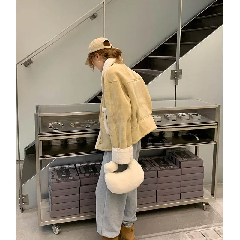 Coat women's autumn and winter lamb wool loose thickened wool leather coat
