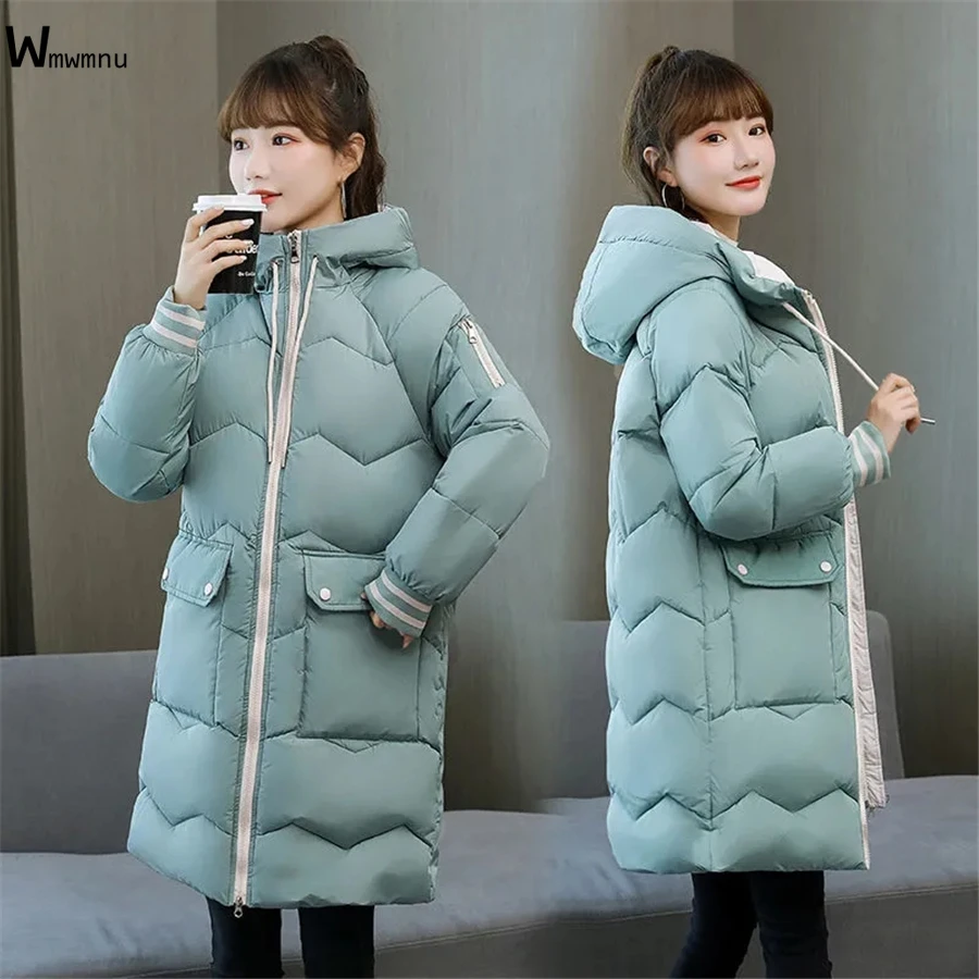 

Winter Women Warm Thick Overcoat Oversized 3XL Parkas Outwear Snow Wear Jacket Mid-length Hooded Cotton Padded Casual Loose Coat
