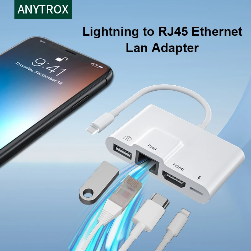 

Lightning iPhone to RJ45 Ethernet Lan Adapter/Cable Lightning to USB 3 OTG HDMI Camera Adapter/Dongle /Card Reader with Charging