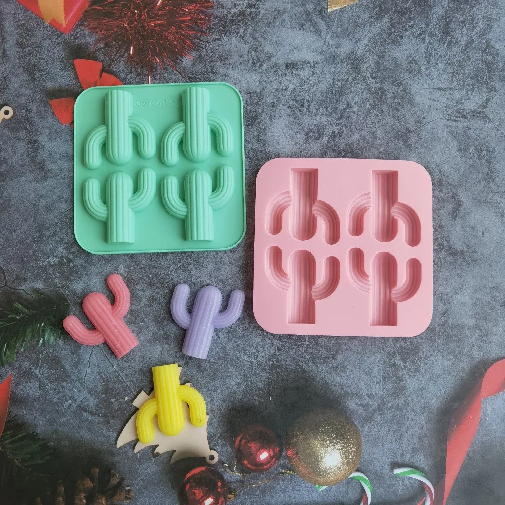 

4-Cavity Cactus Ice Cube Tray Cacti Silicone Candy Mold Chocolate Cookie Fondant Jelly Gummy Mould Baking Candle Cake Decoration