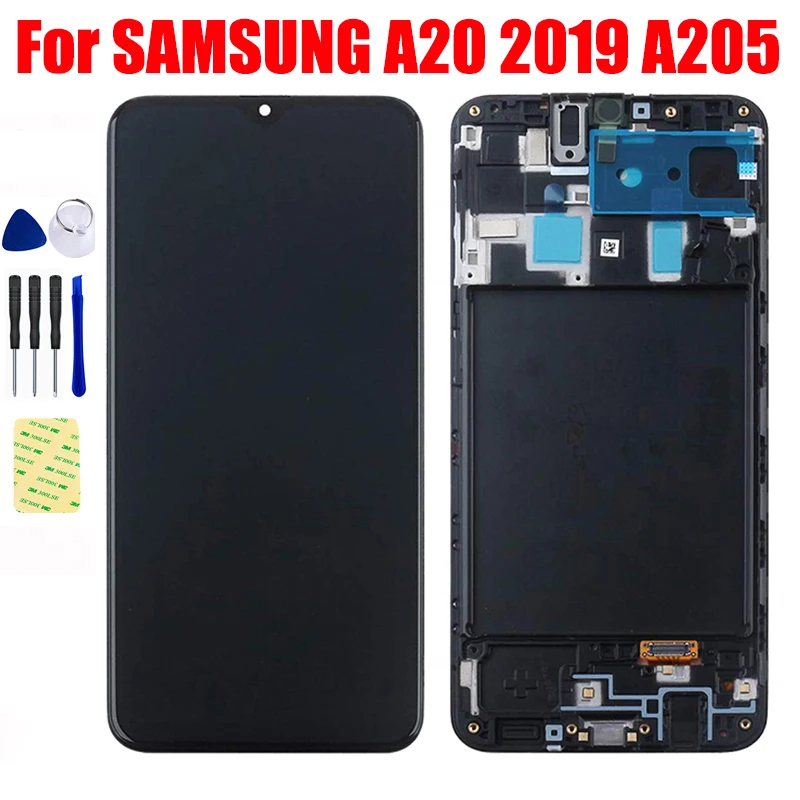 

ЖК-дисплей 6,4 ''для SAMSUNG Galaxy A20 2019 A205/DS A205F A205FD A205A, панель, сенсорный экран, дигитайзер, датчик в сборе, рамка