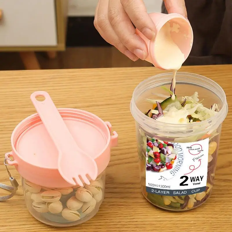 

Overnight Oats Jar Portable Breakfast Salad Cup Fat Reduced Vegetable Fruit Box Cup With Lid Spoon Travel Snack Container
