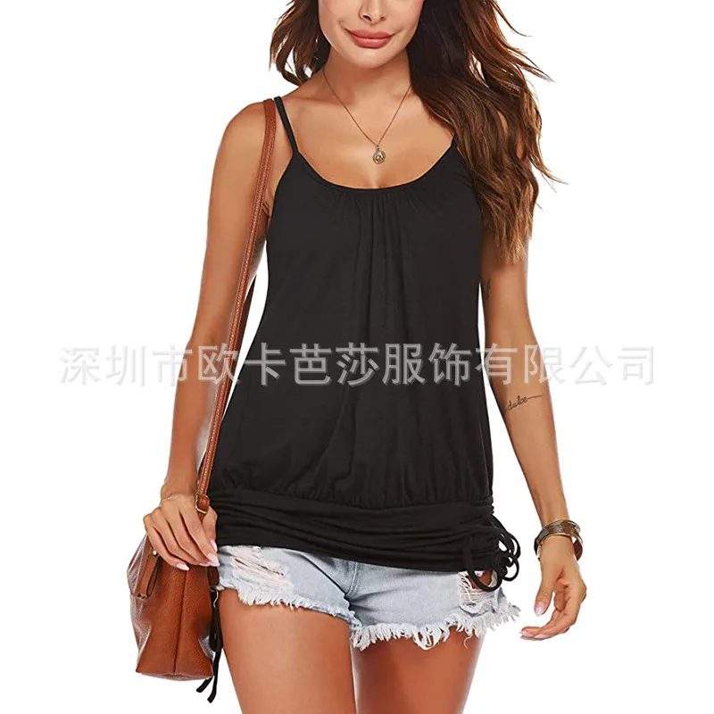 

Новинка лета 2023, Модный повседневный топ на бретельках в европейском и американском стиле, облегающий плиссированный сексуальный женский топ с Кулиской