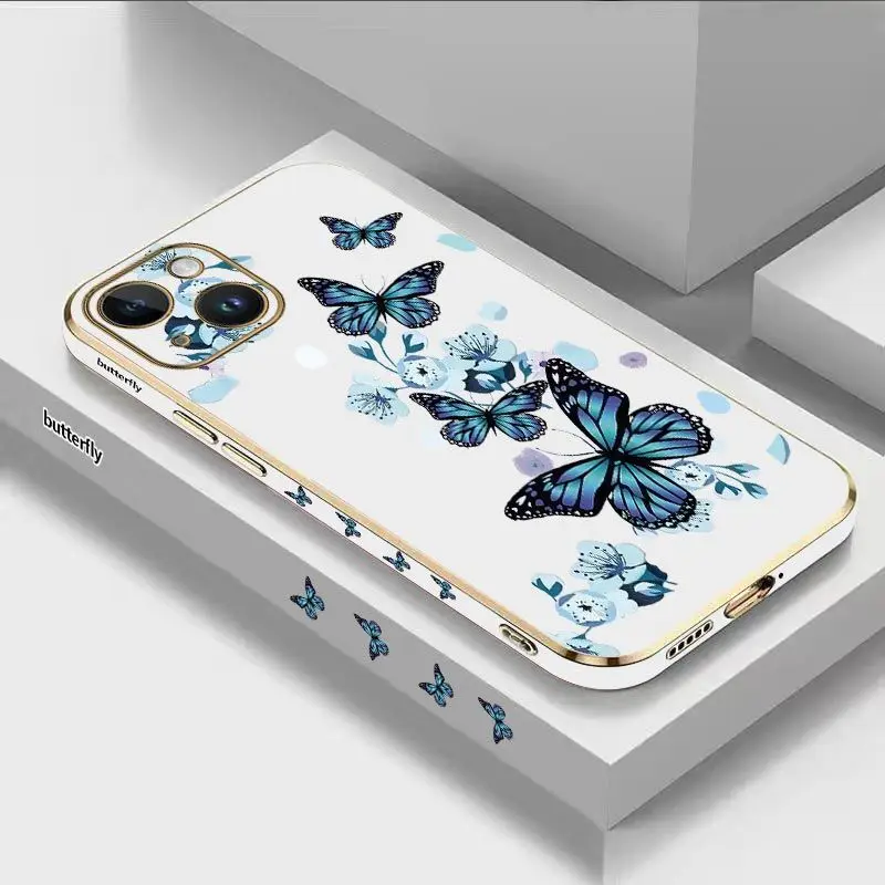 

Aurora Butterfly Luxury Plating Phone Case For iPhone 14 13 12 11 Plus Pro Max Mini X XR XS SE2020 8 7 6 6S Plus Cover