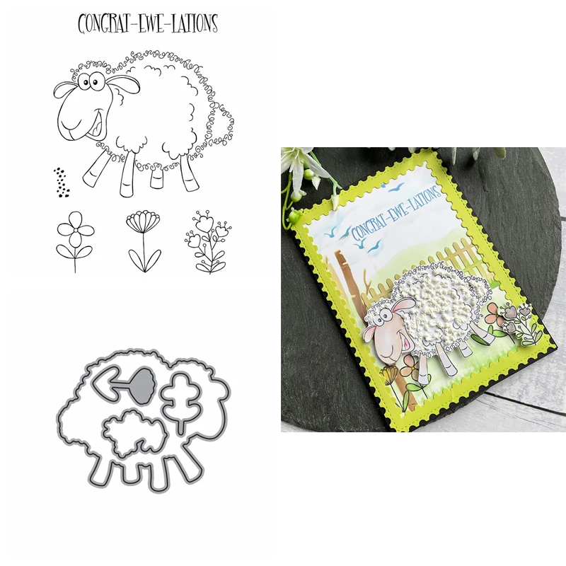 2pcs/lot Sheep Clear Stamps and Metal Cutting Dies Fuzzy Animal  For DIY Album Handmade Paper Card Decoration Craft Cut Die 02B