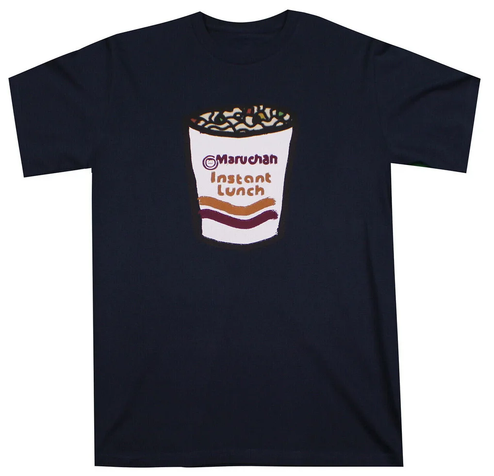Мужская хлопковая футболка MARUCHAN темно-синяя с коротким рукавом и принтом лапши