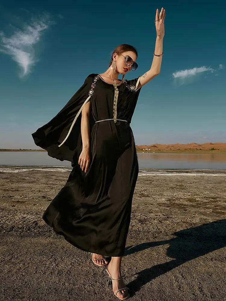 Black Ramadan Eid Mubarak Kaftan Abaya Dubai Evening Dresses For Women Pakistan Arabic Turkey Islam Muslim Long Dress Caftan