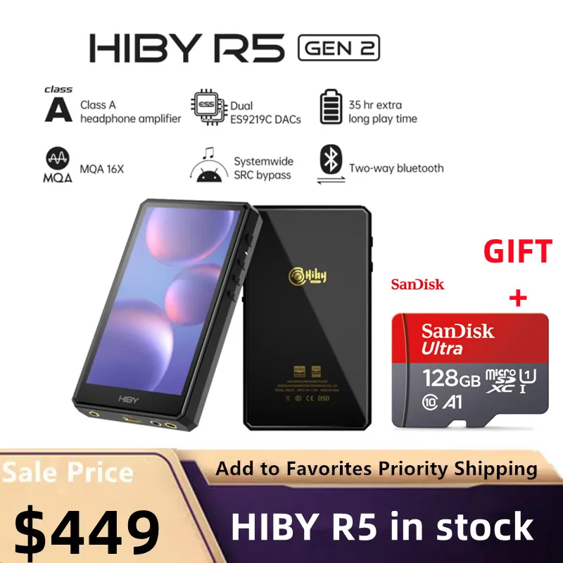 Hi-Fi аудио плеер HiBy R5 II/ R5 GEN 2, музыкальный плеер с MP3, USB, DAC, ClassA, Bluetooth, Wi-Fi, MQA, DSD для iOS, Mac, Windows, Android, Google Play