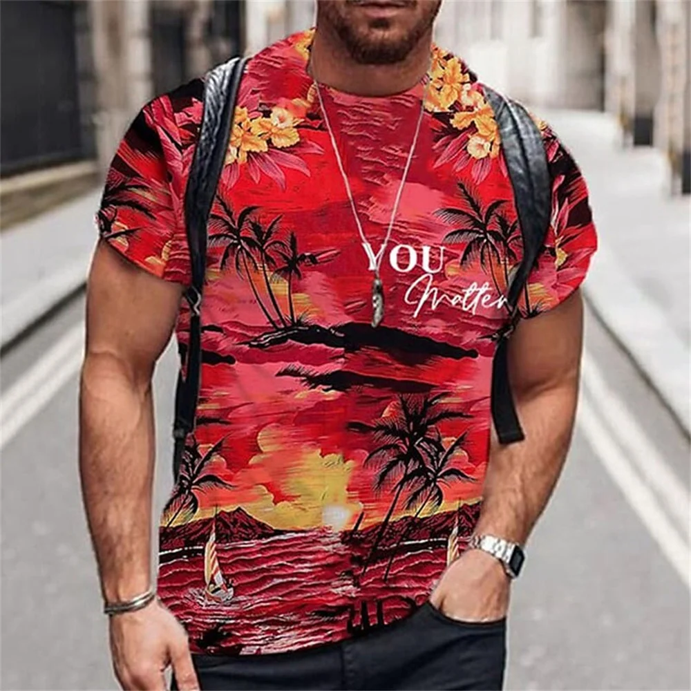 

Мужская футболка с кокосовым деревом, Повседневная футболка с коротким рукавом и 3D-принтом, лето 2024