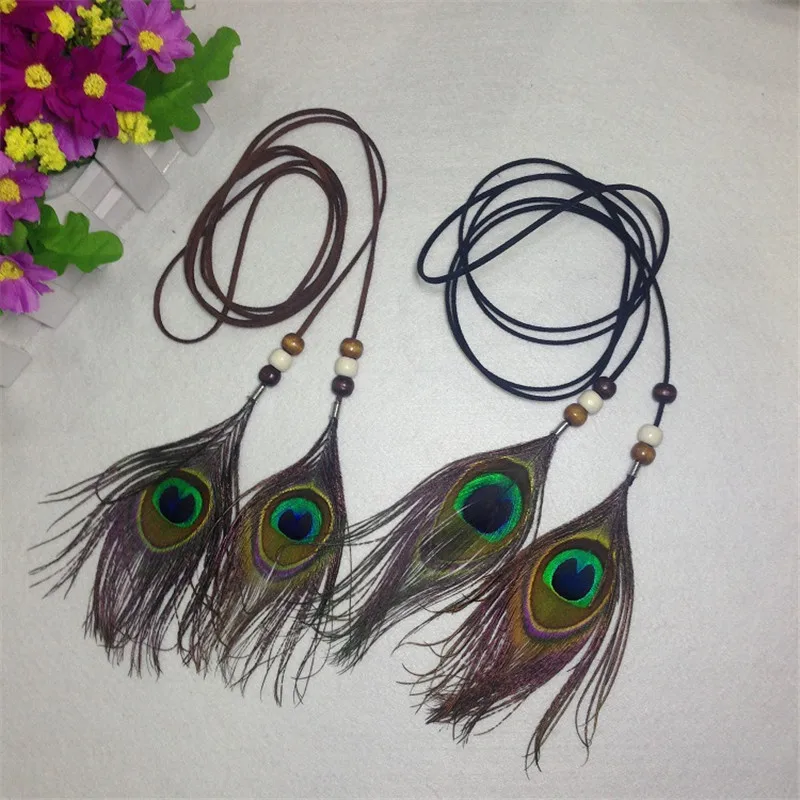 

The Indian Feather Headband Headdress Hair Rope Headwear Tribal Hippie Handmade Hair Accessories for Women 45