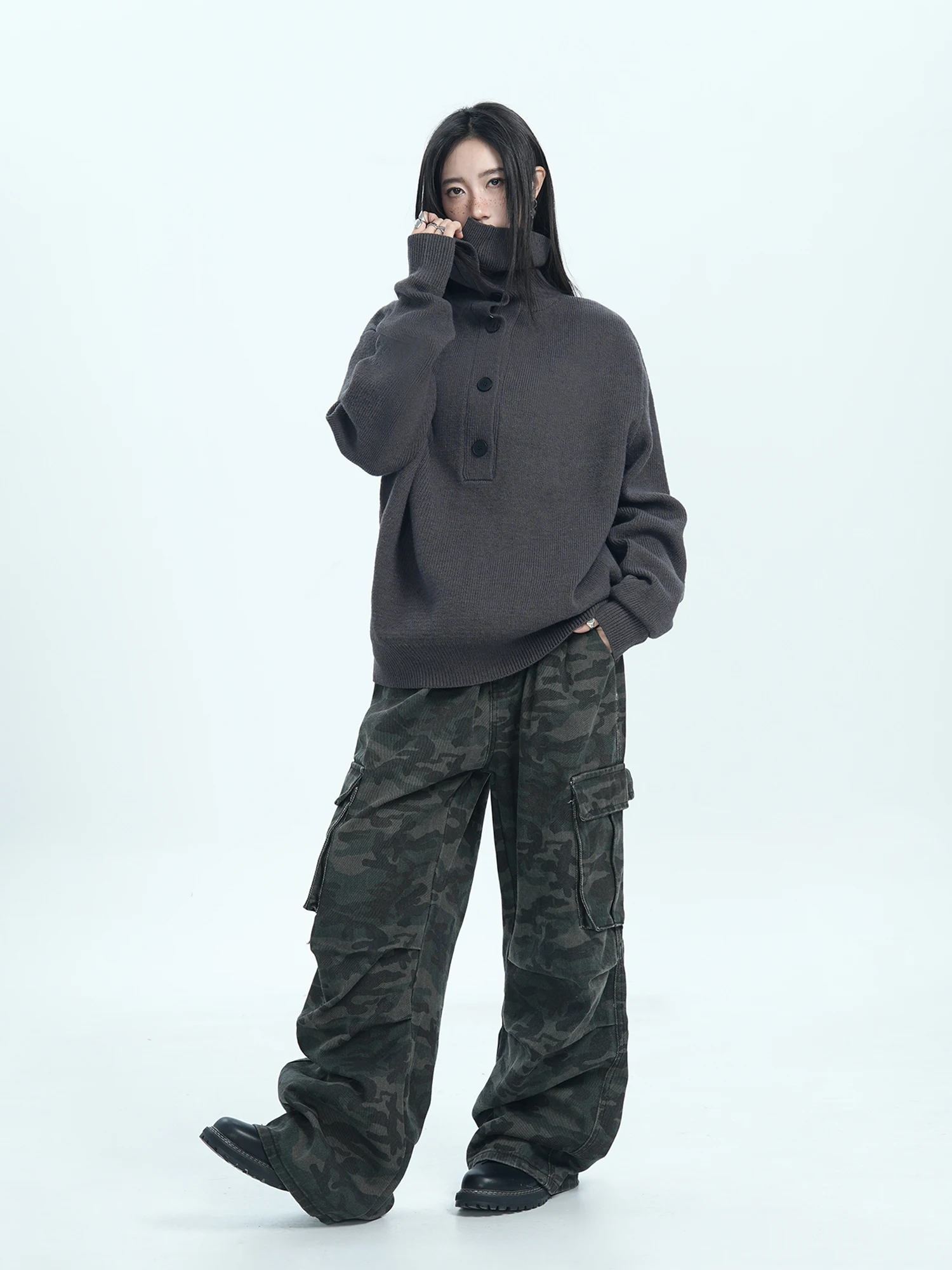 Jumpnext American Sle Lazy Casual осенне-зимний свободный пуловер полукардиган водолазка