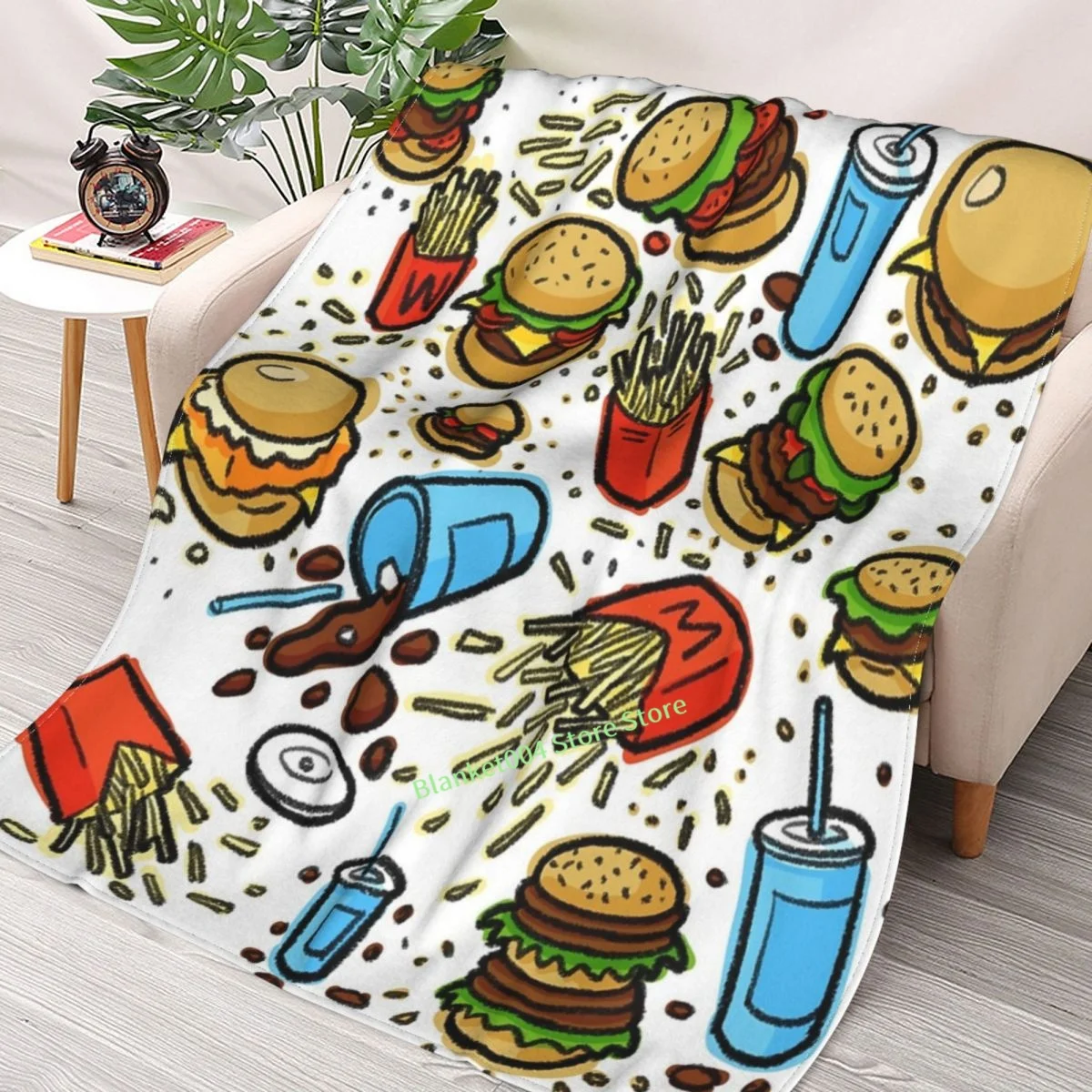 

Burgers And Fries Throw Blanket 3D printed sofa bedroom decorative blanket children adult Christmas gift