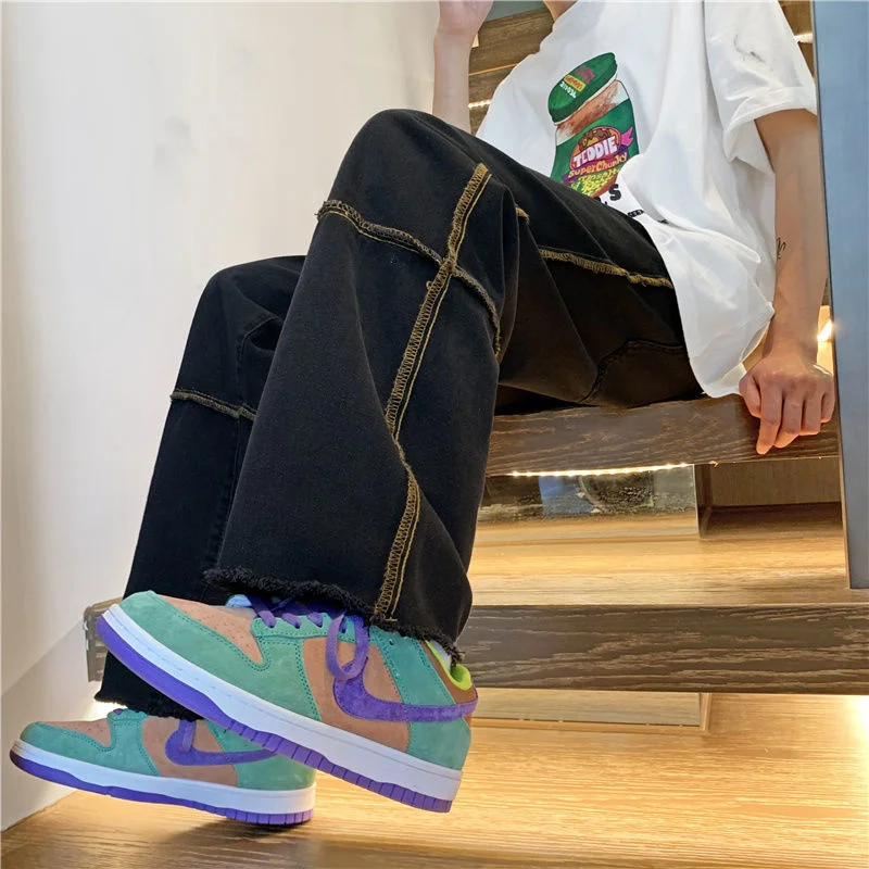 Blue Black Wide Leg Jeans Men Fashion Retro Casual Straight Jeans Men Streetwear Korean Loose Hip Hop Denim Pants Mens Trousers