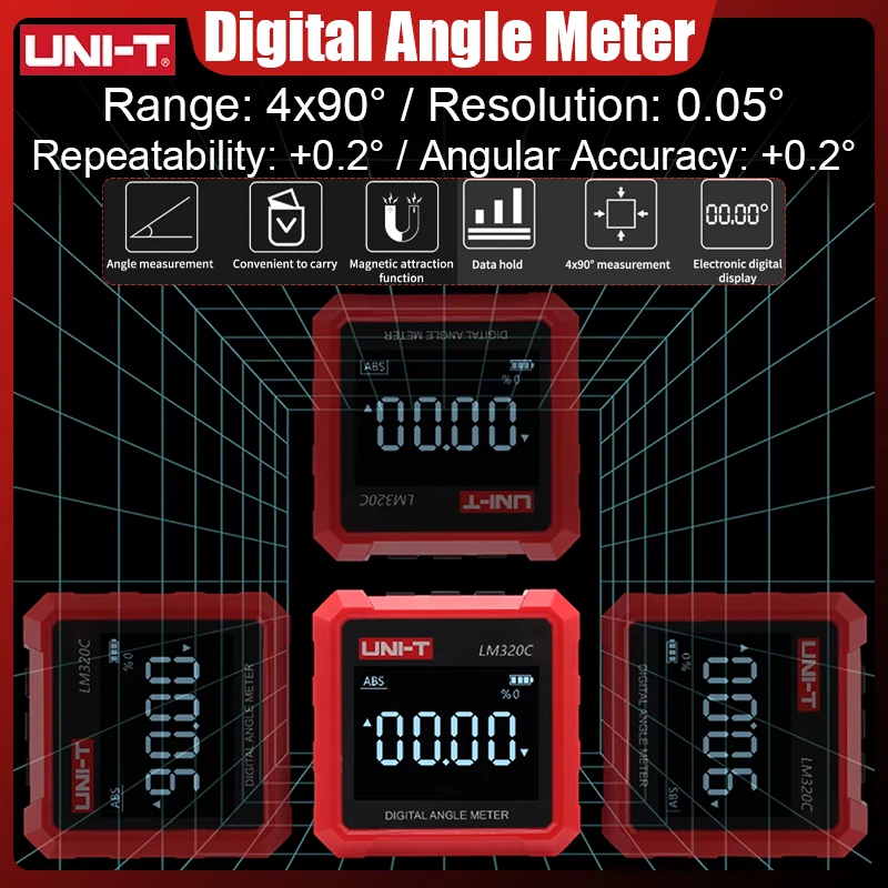 Фото UNI-T Инклинометр LM320C Измеритель угла Магнитный цифровой уровнемер 4X90 °   Транспортир Гониометр Электронный Инклинометр LM320DEF №1