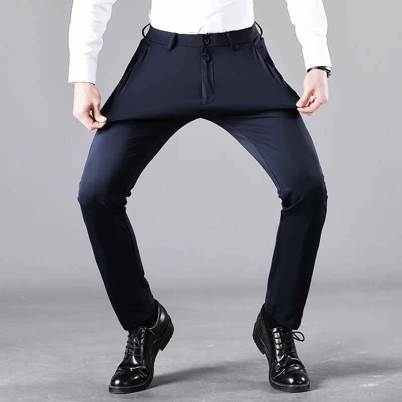 

2022 Summer Thin Men's Trousers Silky Ironing-Free Anti-Wrinkle Business Casual Ice Silk Men Pants