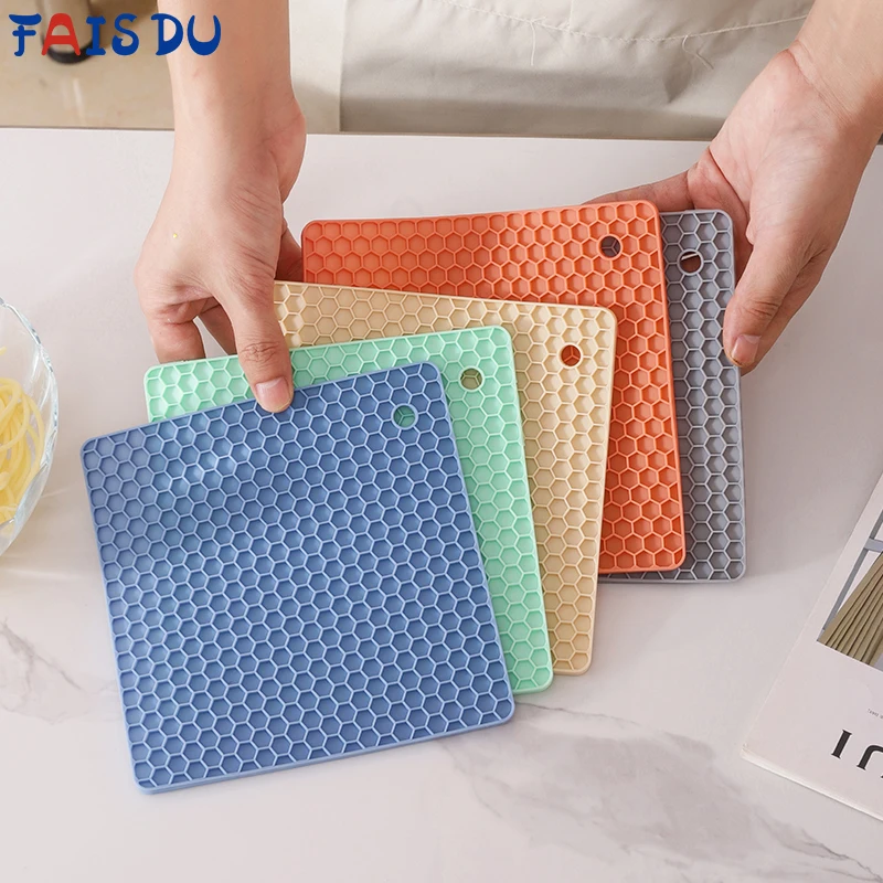 

FAIS DU Mini Heat-resistant Silicone Mat Drain Dish Drying Placemat Durable Table Pad Worktop Organizer Mats Kitchen Accessories