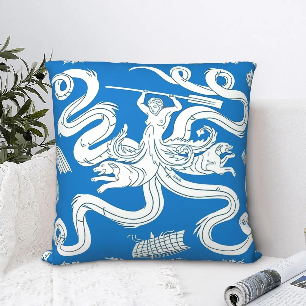 

Scylla Mosaic Throw Pillow Case Ancient Greek Mythology Backpack Coussin Covers DIY Printed Kawaii Chair Decor