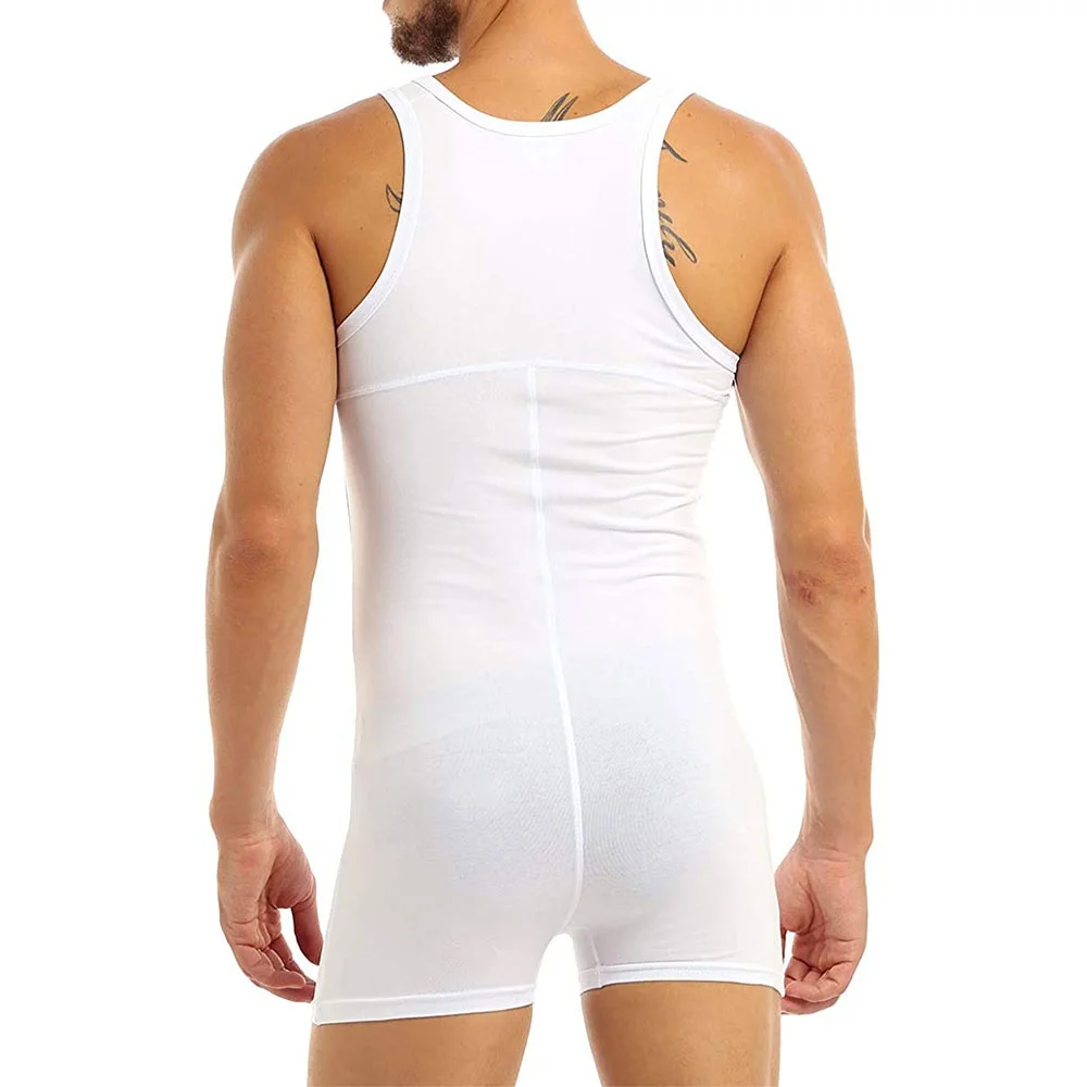 Men's One Piece Sleeveless Bodysuit Leotard Bodywear Singlet Underwear Sportswear Jumpsuit for Fitness Workout Gym Body Shaper