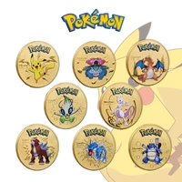 pokemon anime metal collectible display box charizard pikachu commemorative coins gold plated silver card coins iron kids gift
