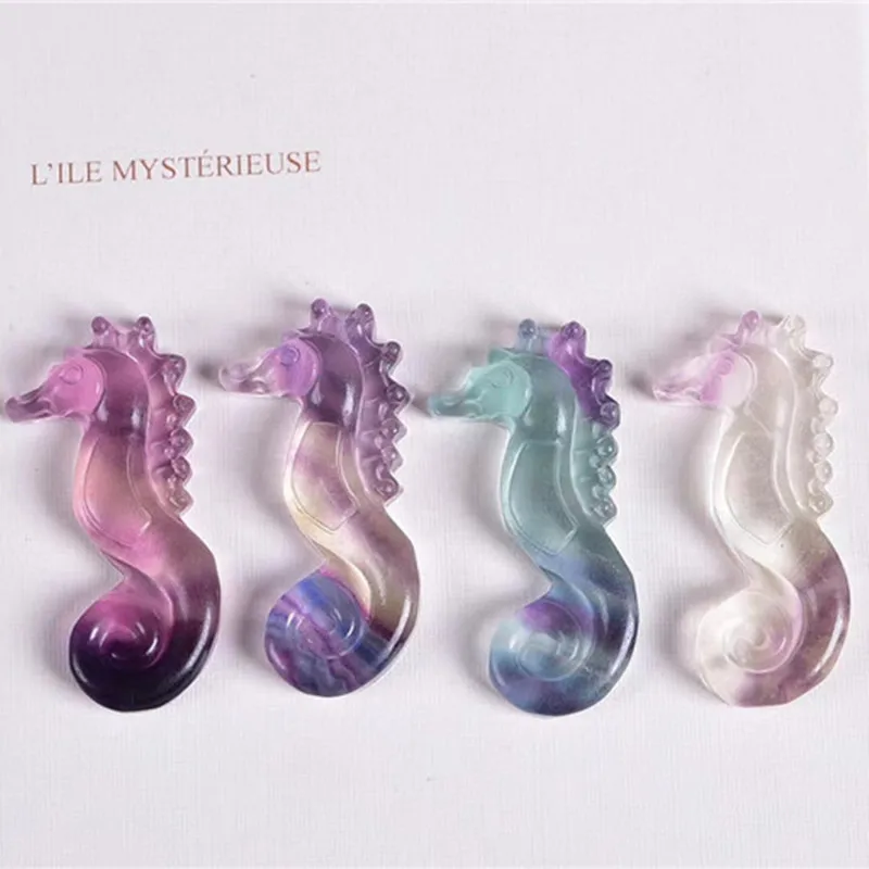 

Natural Quartz Rainbow Fluorite Hippocampus Crystals Healing Stones Carving Crafts For Home Decoration And Gifts