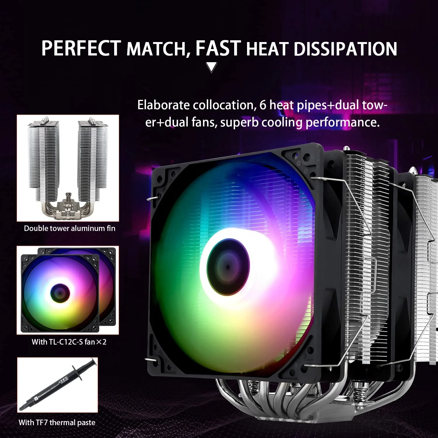 Фото Кулер для процессора Thermalright Peerless Assassin 120 SE ARGB с 6 тепловыми трубками, двумя вентиляторами PWM и технологией AGHP для компьютеров №4