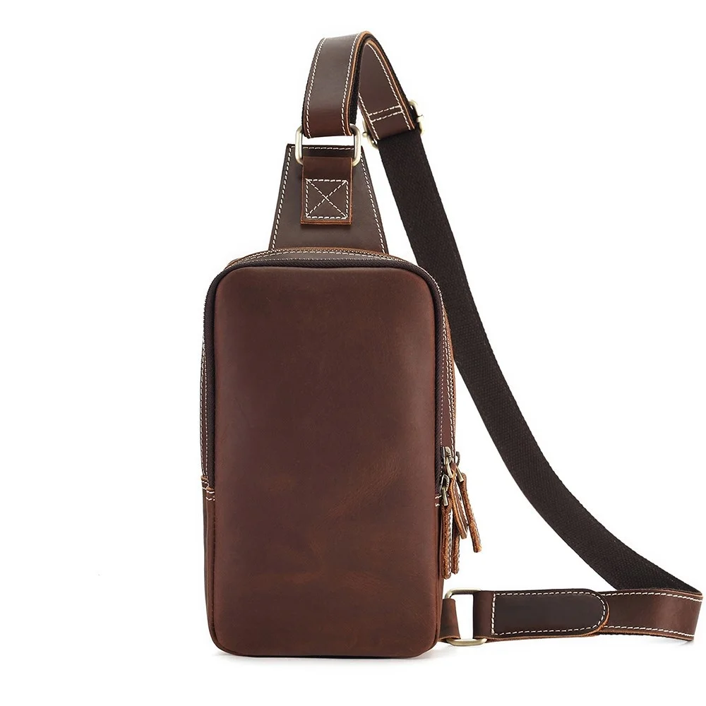 Сумка-слинг мужская из натуральной кожи Крейзи Хорс саквояж на плечо в винтажном