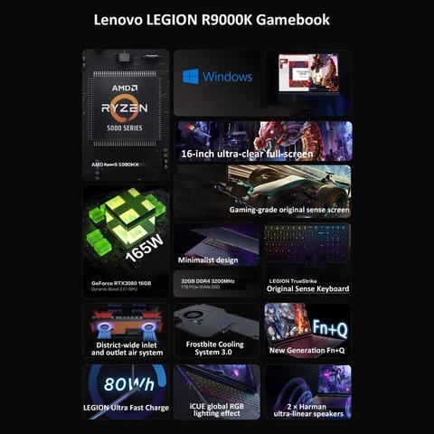Игровой ноутбук Lenovo Legion R9000K, 16", 32ГБ/1ТБ, 32ГБ/2ТБ, 64ГБ/1ТБ, 64ГБ/2ТБ, R9 5900HX, RTX 3080, Windows