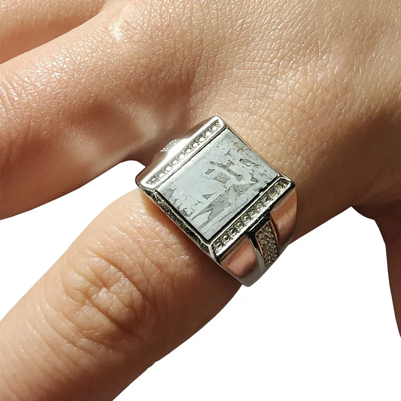 Высококачественное инкрустированное железным метеоритом кольцо натуральным 8 г