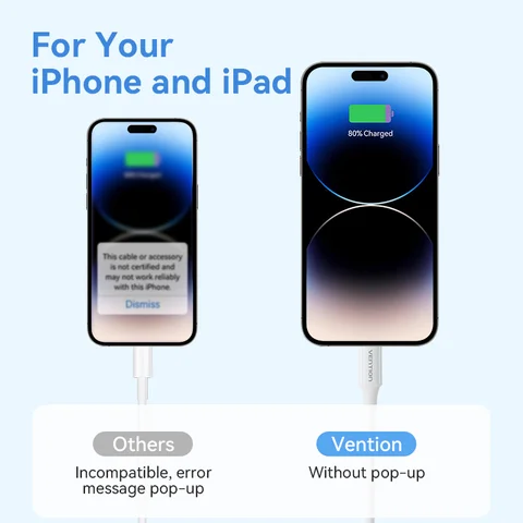 Кабель Vention USB — Lightning для iPhone 14, 13, 12, 11 Pro Max, 2,4 А, быстрая зарядка для iPhone, iPad, зарядное устройство, USB-кабель для передачи данных