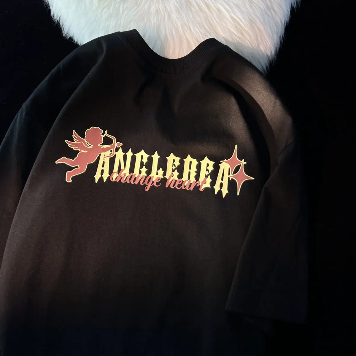 Футболка женская в стиле ретро с Купидоном Свободный Топ коротким рукавом