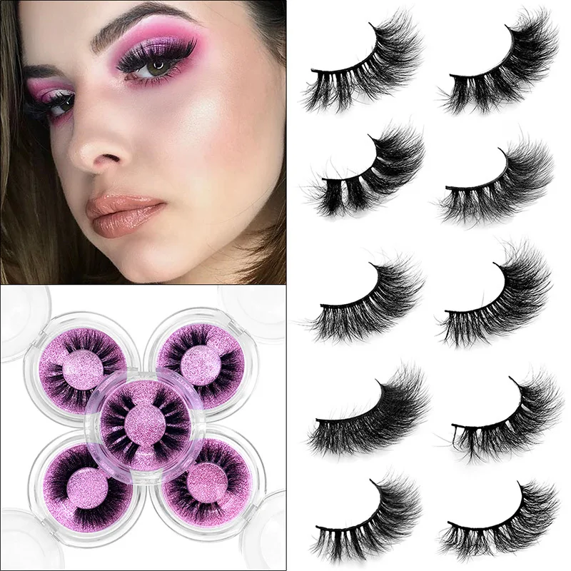 

Mink Eyelashes Faux 8D Wispy Fluffy Mink Lashes Dramatic Long Fake Eyelashes A Pair Round Box Pack False Lashes Makeup