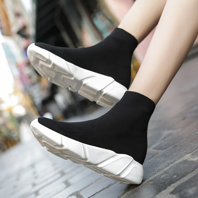 

Brand Unisex Socks Shoes Breathable High-top Women Shoes Flats Fashion Sneakers Stretch Fabric Casual Slip-On Ladies Shoes обувь